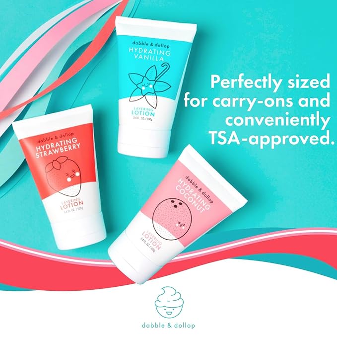 Dabble & Dollop Vanilla Lotion, Layering Lotion, Hydrating Scented Lotions for Kids, Dermatologist Tested, Vegan & Cruelty-Free (3.4oz, Pack of 2)