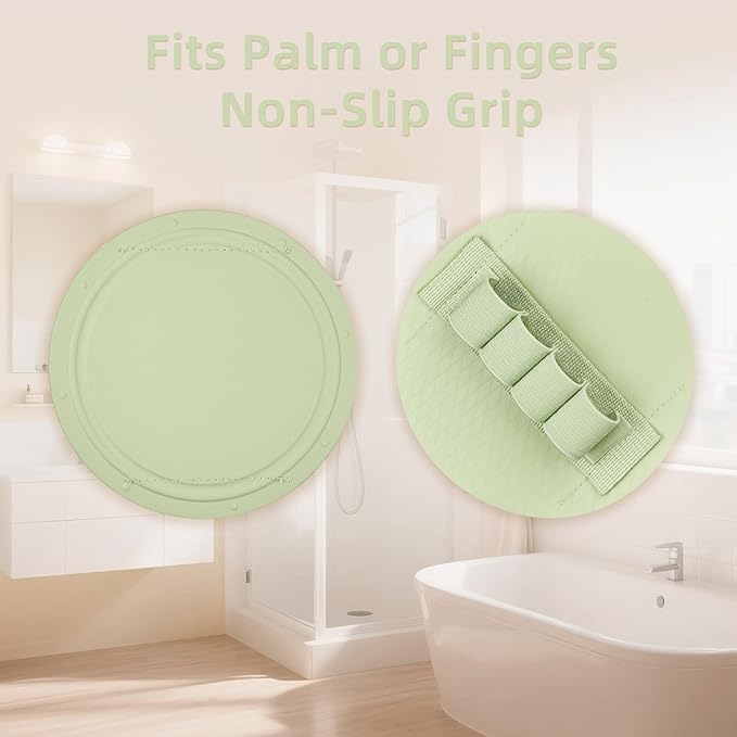 3-Pack Bath Scrubber Kit: 2 Silicone Exfoliating Pats & Double-Sided Long Handle Back Scrubber Bath Puff for Deep Cleansing. (2 Green & Pink)