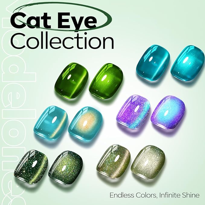 modelones Cat Eye Gel Nail Polish Green Gel Nail Polish Sparkle Reflective Shimmer Glitter Green Christmas Polish 9D with Magnetic Soak Off LED Nail Art DIY 15 ML