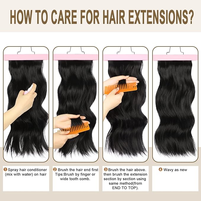 Vigorous Black Hair Extension 20Inch Clip in Hair Extensions 4PCS Natural Thick Synthetic Soft and Natural Thick Hairpieces for Women