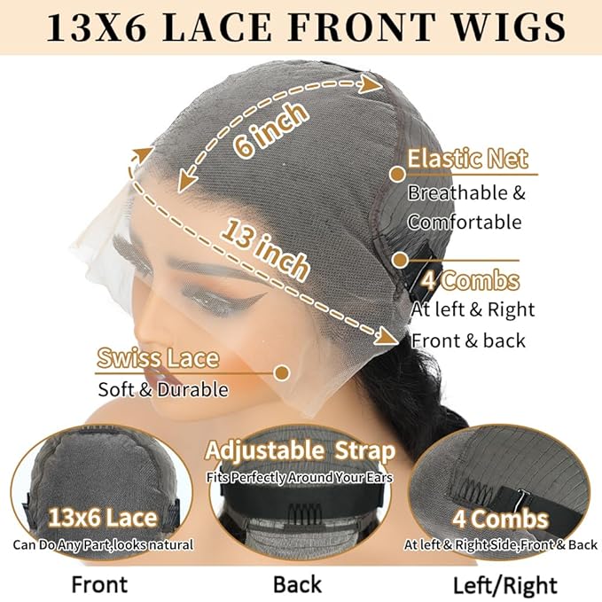 13x6 Lace Front Wigs Human Hair 260 Density HD Transparent Body Wave 20 Inch Pre Plucked Glueless Human Wigs With Baby Hair for Women Natural Color