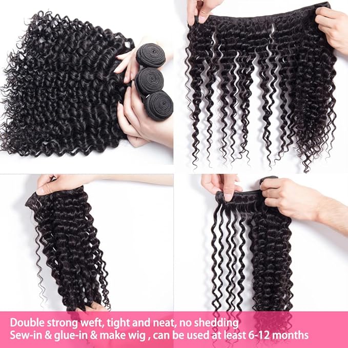 12A Deep Wave Single Bundles Human Hair 22 Inch Brazilian Curly 1 Bundles Human Hair 100% Unprocessed Virgin Wet and Wavy Hair Weave 1B Black