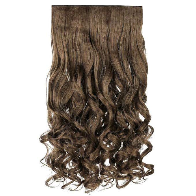 REECHO 20" 1-pack 3/4 Full Head Curly Wave Clips in on Synthetic Hair Extensions HE008 Hair pieces for Women 5 Clips 4.5 Oz Per Piece - Ash Light Brown
