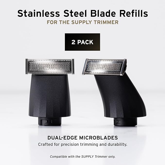 SUPPLY Trimmer Replacement Blades for Men, 2-Pack – Stainless Steel Foil Heads Compatible with The SUPPLY Beard & Body Trimmer – Wet & Dry Use