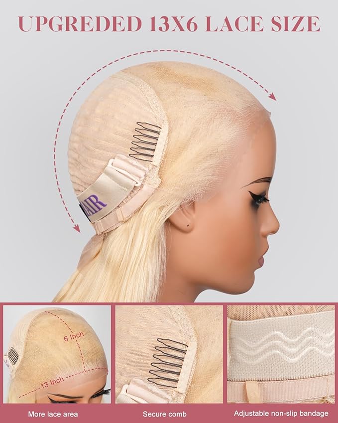 24 Inch 613 13x6 Lace Front Wig Human Hair 180 Density Blonde Wig Human Hair Body Wave 100% Real Human Hair True Length Random Dyeing No Shedding No Synthetics Triple Lifespan 3X