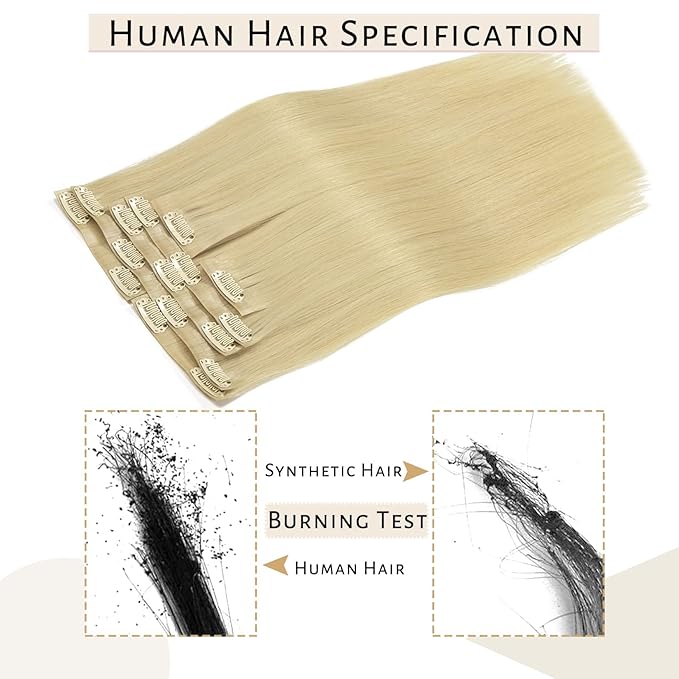 Caliee Seamless Clip in Hair Extensions Real Human Hair 16Inch 60 Bleach Blonde Hair Extensions Ultra Thin 7Pcs 110G Full Head Invisible PU Skin Weft Natural Straight Clip in Hair Extensions