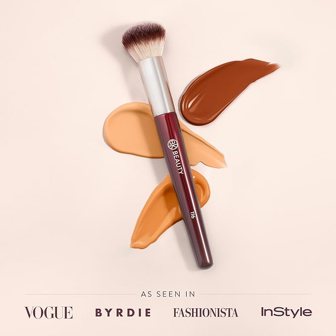 BK BEAUTY 116 SMALL ROUND COMPLEXION BRUSH – Compact Round Makeup Brush for Precise Blending of Cream Blush, Contour, Bronzer & Foundation, Vegan Bristles