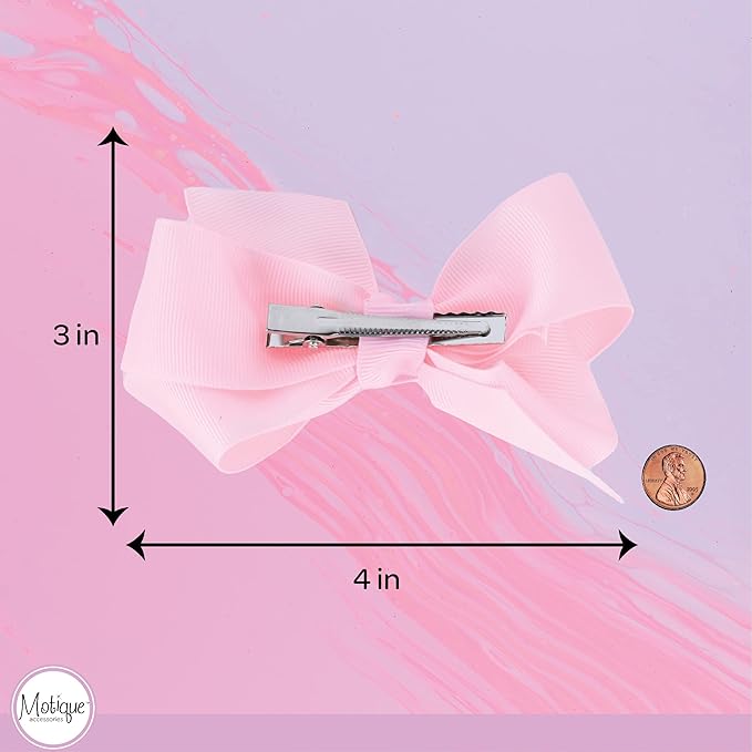 4 Inch Grosgrain Hair Bow for Girls - Light Pink
