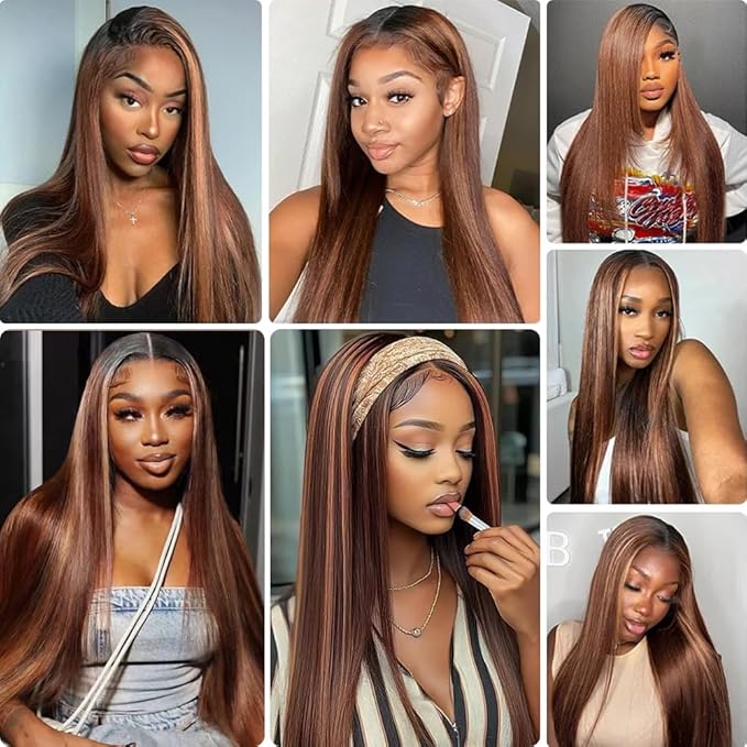 Freiuoke Brown Bundle Color 30 Bundles Human Hair Extensions Brazilian Virgin Hair 3 Bundles 26 28 30 Inch P4/30 Straight Human Hair Weave
