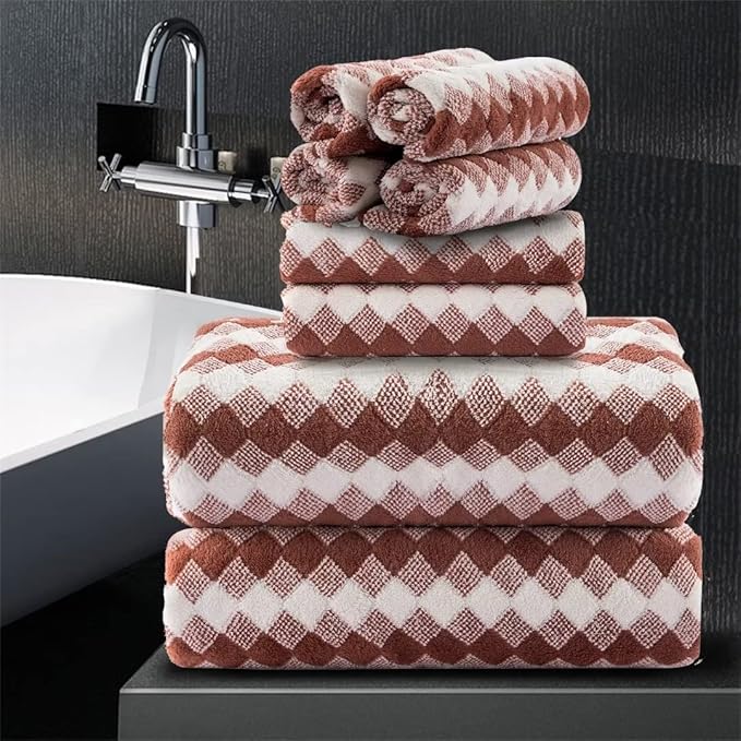 8 Piece Bathroom Towel Set|2 Oversized Large Bath Towels Sheet,2 Hand Towels,4 Washcloths| 600GSM Soft Microfiber Towel Set for Bathroom Hotel,Highly Absorbent Quick Dry Bath Towel Collections,Brown