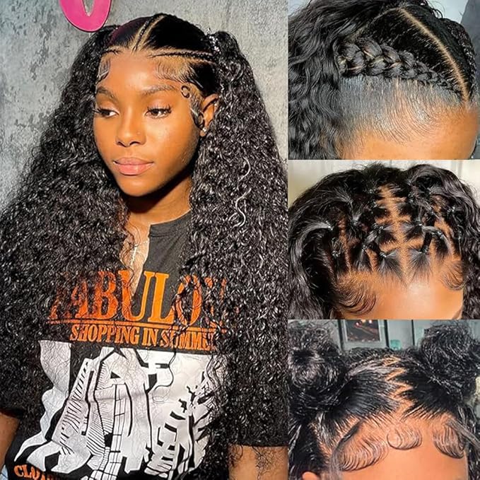 13x6 Lace Front Wigs Human Hair Water Wave 220 Density 13x6 HD Full Lace Frontal Wigs Pre Plucked Wet and Wavy Glueless 24 Inch Deep Curly Human Hair Wigs for Women Natural Black