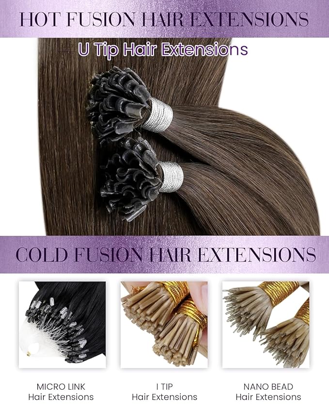 LaaVoo U tip Hair Extensions Human Hair Brown K Tip Hair Extensions Real Human Hair Hot Fusion KTips Extensions Brown Remy Straight 16 Inch 1g 50s/50g
