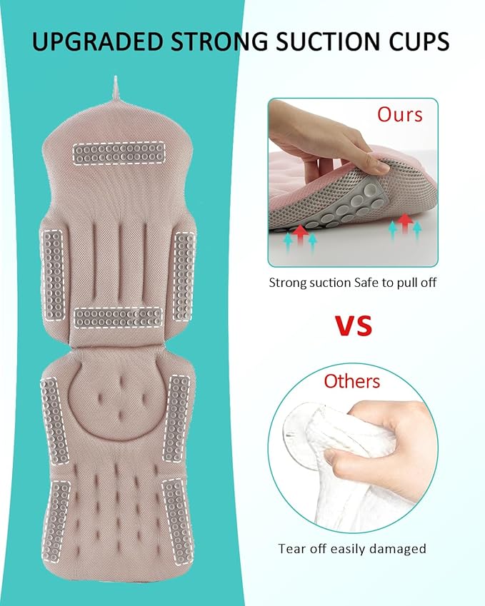 Full Body Bath Pillow for Bathtub, 5D Thick Tub Pillow for Bathtub with 192 Non-Slip Suction Cups, Laundry Bag & Hook, Bathtub Pillow for Head, Neck & Back Support (Pink, 51"*15")