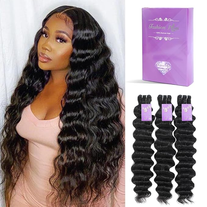 FASHION PLUS Raw Loose Deep Wave Bundles Human Hair, Loose Wave Bundles Human Hair 26 28 30 Inch Real Raw Loose Deep Wave Thick & Soft, Triple Lifespan