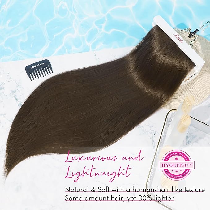REECHO Brown Hair Extensions, 4PCS Clip in Hair Extensions, 24" Thick Long Straight Hairpieces for Women, Light Chocolate Brown