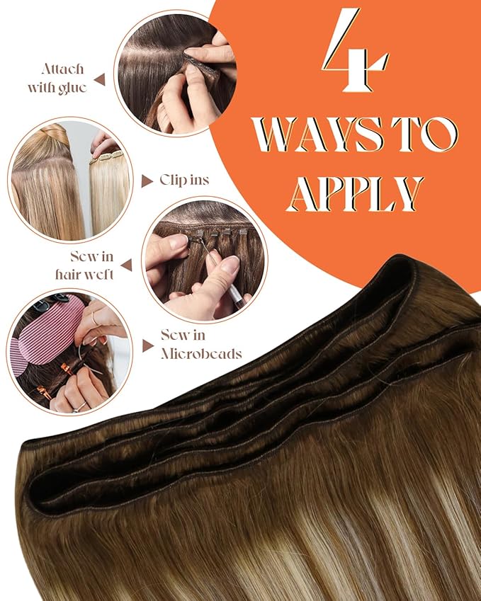 Sunny Hair Weft Hair Extensions Human Hair 135g Sew in Extensions Human Hair Balayage Sew in Extensions For Women Real Hair Light Brown Balayage Blonde Long Thickness Full Head 22inch