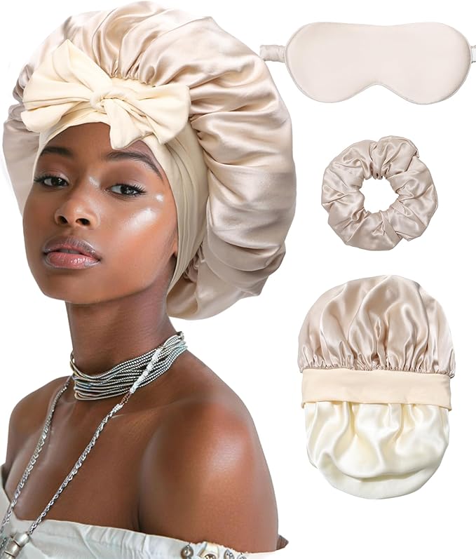 Mulberry Silk Bonnet Sleeping Women Curly Hair Bonnets Tie Band Double Layer Reversible Sleep Bonnet Silk Hair Wrap Sleep Cap