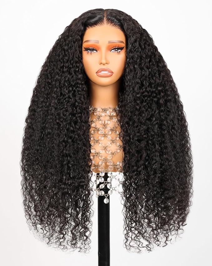 Wear and Go Glueless Curly Wigs Human Hair Pre Cut 6X5 HD lace Closure Deep Wave Wig Human Hair 220% Density Curly Human Hair Wig Pre Plucked Pre Put Baby Hair With Natural Hairline 24 Inch