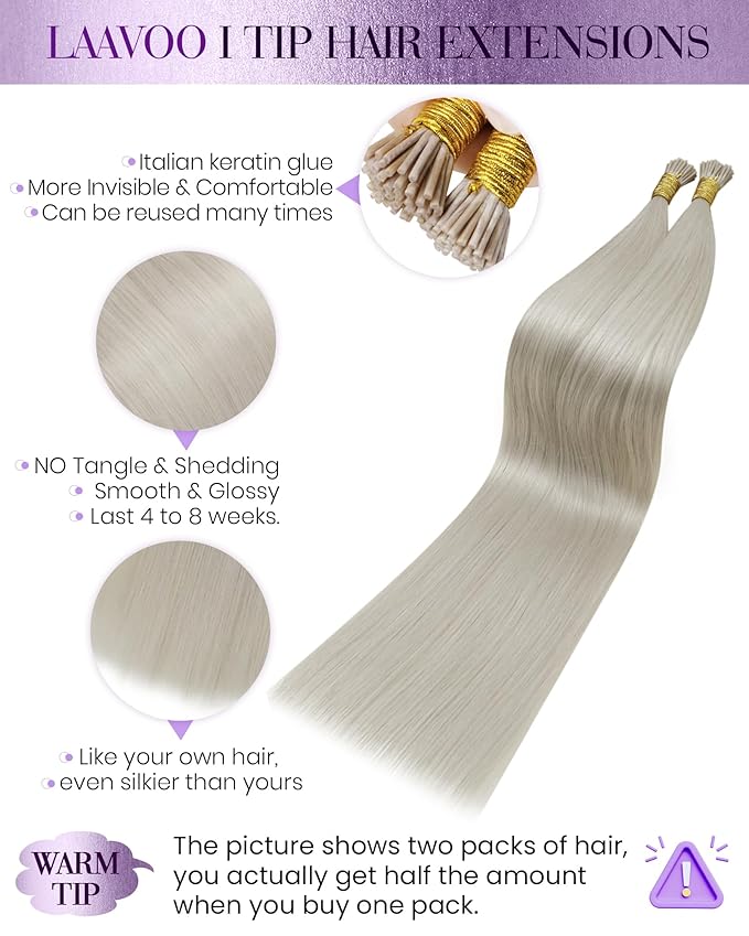 LaaVoo Itip Extensions Blonde I Tip Hair Extensions Human Hair Platinum Blonde Itip Hair Extensions Real Human Hair 16in 40g/80s