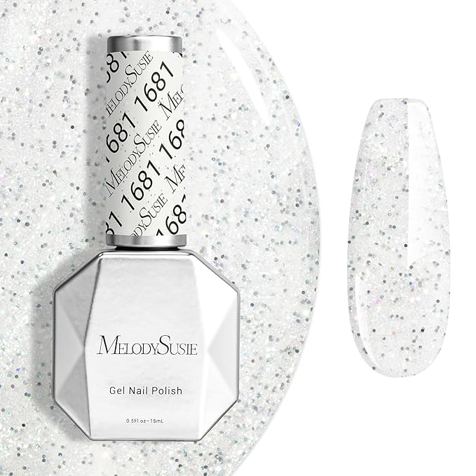 MelodySusie Sliver Shimmer Gel Nail Polish,0.5fl oz Soak Off UV LED Sliver Sparkle Shimmer Gel Polish Gift for Women Nail Art Manicure Salon DIY Nail Design Decoration at Home-1681