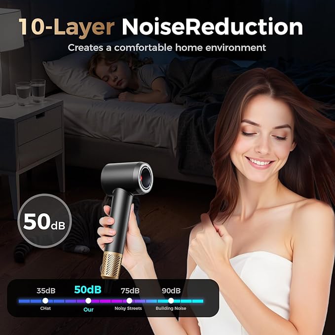 Infrared Hair Dryer - 160000 RPM Quiet lonic Blow Dryer for Women, with Frizz Control & No Heat Damage, Red Light & Negative Ions, Fast Drying, for All Hair Types