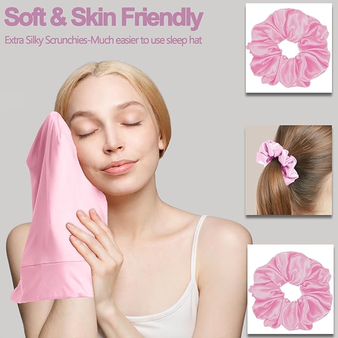 Sleep Cap Bonnet for Sleeping, Adjustable Cooling Ice Silk Lined Hair Bonnets for Natural Curly Braids Beanie Hat Women Men