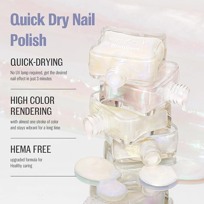 Pearl Yellow Iridescent Nail Polish 15ml - Aurora Mermaid & Unicorn Glossy, Quick Dry Air Dry Long Lasting, Oil-Based Vegan Nail Art Polish - DIY at Home