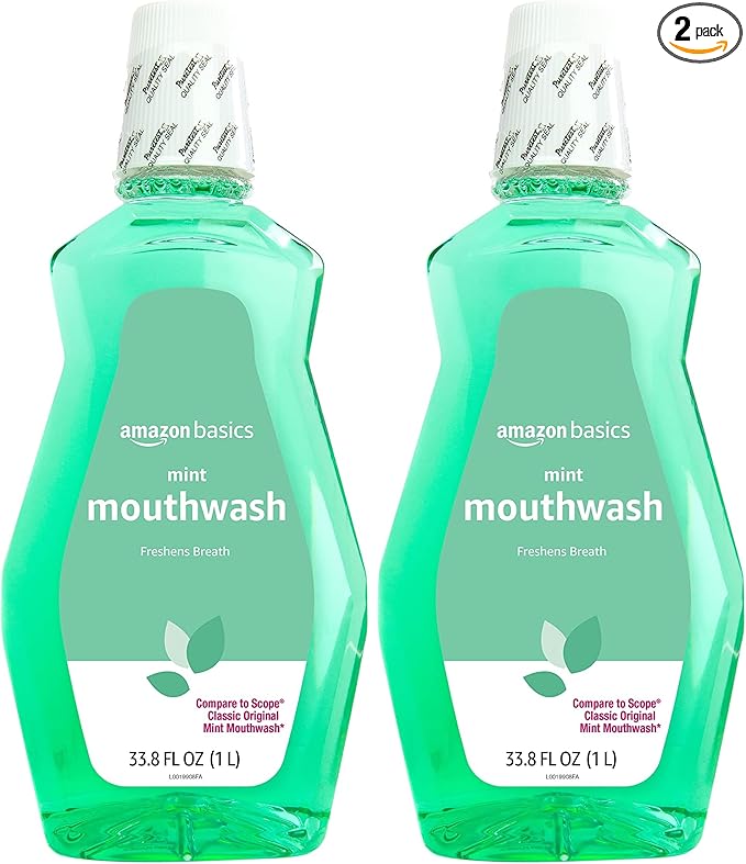 Amazon Basics Fresh Breath Mouthwash, Mint, 33.8 Fl Oz (Pack of 2), (Previously Solimo)
