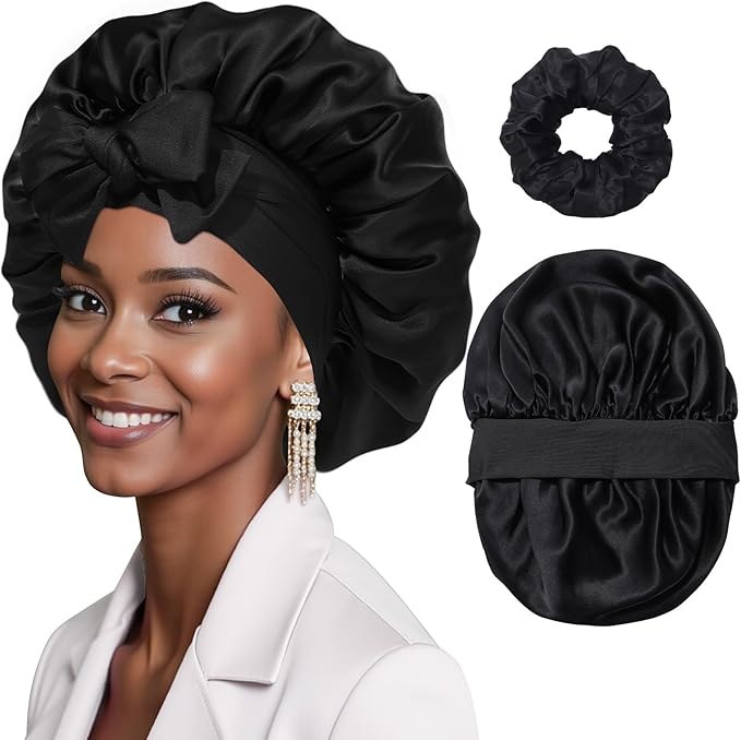 Mulberry Silk Bonnet Sleeping Women Curly Hair Bonnets Tie Band Double Layer Reversible Sleep Bonnet Silk Hair Wrap Sleep Cap