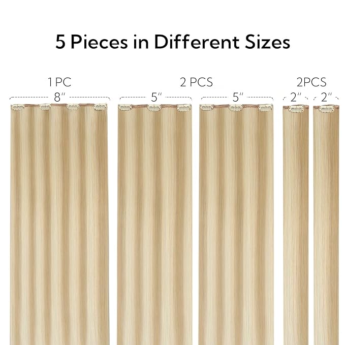 HOTBANANA Real Human Hair Clip in Hair Extensions, 5Pcs 60g 14 Inch Dirty Blonde Mixed Bleach Blonde Straight Remy Clip in Extensions