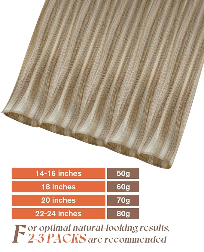 Sunny Hair Genius Weft Remy Hair Extensions 24inch Hand Tied Weft Hair Extensions Lightweight Golden Blonde Highlights Light Blonde 80g
