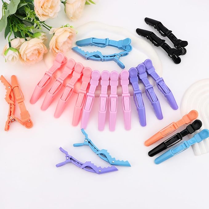 24 Pack Alligator Hair Clips for Styling, Sectioning Crocodile hair Clips Professional Barber Accessories for Salon of Thick Curly Volume Hair (Multicolored)