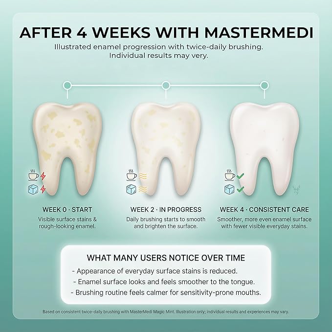 MasterMedi Nano Hydroxyapatite Whitening Toothpaste with Xylitol – Fluoride & SLS Free, Remineralizing Formula for Sensitive Teeth, Enamel Repair & Strength, Magic Mint, 4 oz (Pack of 1)