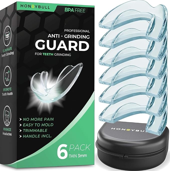 HONEYBULL Anti Grinding Guard Set [6 Pack - Thin] Comes in Smaller Size for Better Comfort | Comfortable Custom Mouth Guard for Nighttime Teeth Grinding