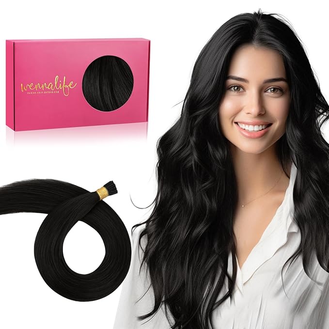 WENNALIFE I Tip Hair Extensions Human Hair, 50g 100s 16 Inch Natural Black Remy Itip Human Hair Extensions Invisible Itips Straight I Tips Fusion Extensions Real Human Hair