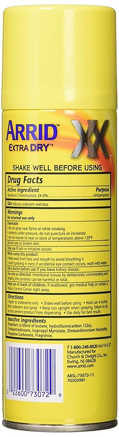 Arrid Extra Dry Regular Aerosol Antiperspirant Deodorant 6 Oz, Pack of 6