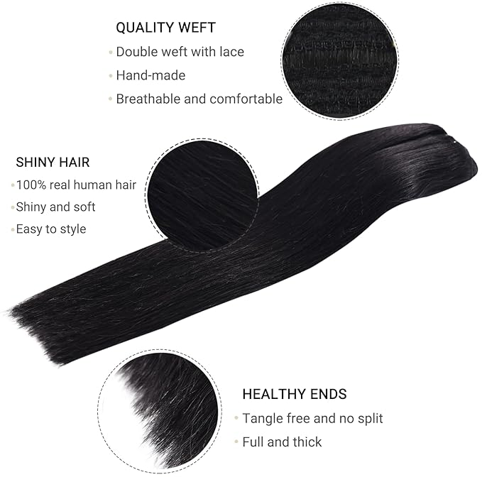 Clip in Hair Extensions Real Human Hair Natural Black Clip in Extensions Human Hair Double Weft Brazilian Hair Soft Silky Straight 100% Remy Human Hair Clip In Extensions 18 Inch 7pcs