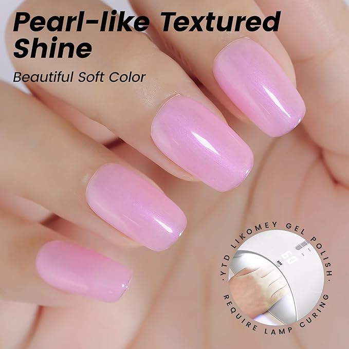YTD Likomey Gel Nail Polish,15ml Pearlescent Light Pink Glitter Nails Gel,Fall Winter Pastel Pink Shimmer Shiny Sparkly Salon Home DIY Manicure UV Color Varnish,SF408