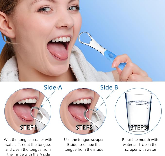 4 Pcs Tongue Scraper Cleaner Adults and Kids Stainless Steel Tongue Brush Metal Scraper Reduce Bad Breath with Travel Cases for Men Women Oral Mouth(Purple, Orange, Blue and Black)