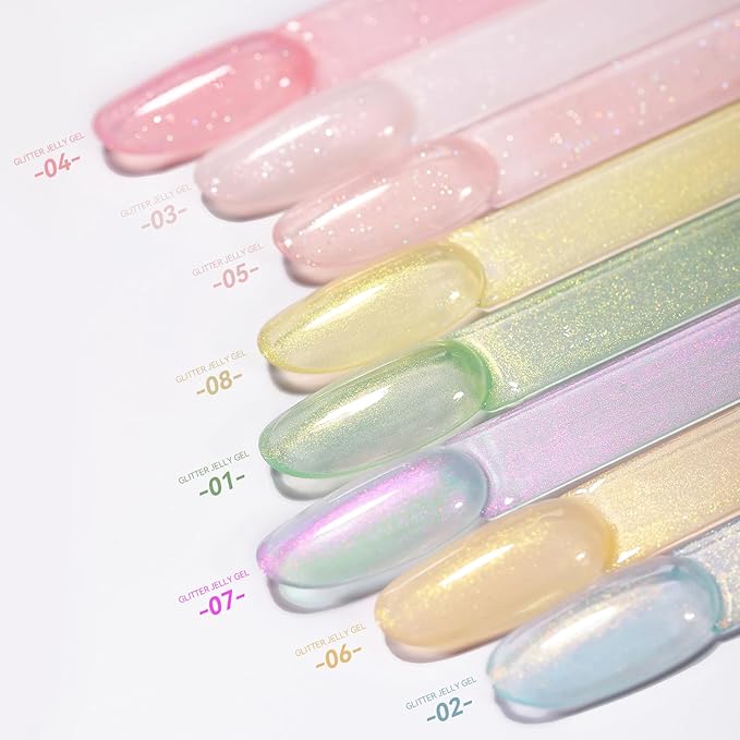 Born Pretty Jelly Gel Nail Polish Jelly Glitter Nude Pink Gel Polish Holographic Shimmer Nude Pink Natural Translucent Soak Off Hema-Free Gel Polish Nail Art DIY 15ML