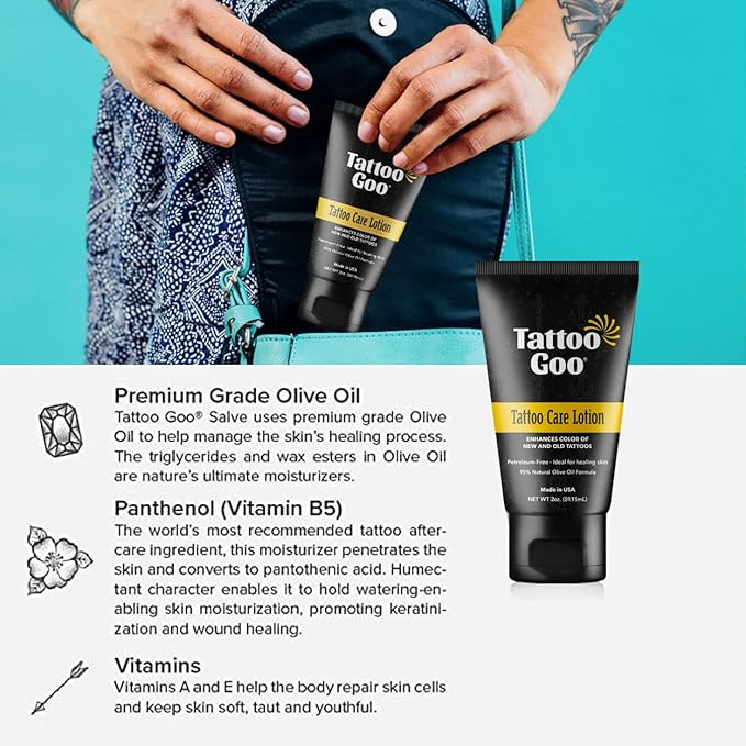 Tattoo Goo Aftercare Kit Includes Antimicrobial Soap, Balm, and Lotion, Tattoo Care for Color Enhancement + Quick Healing - Cruelty-Free, Petroleum-Free, Tattoo Artist Gifts (3 Piece Set)