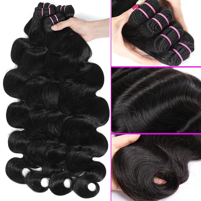 15A Raw Human Hair Bundles Body Wave Human Hair,Triple Lifespan Indian Virgin Hair,No Tangle Shedding,Multiple Washes Keep Texture Silky Soft (4 Bundles Natural Color, 16 18 20 22 Inch)