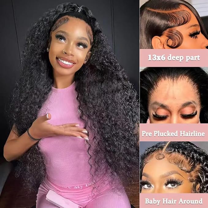 24 Inch Water Wave Lace Front Wigs Human Hair 13x6 Deep Part Curly Wig for Women 200 Density Water Wave Frontal Wigs Human Hair Pre Plucked