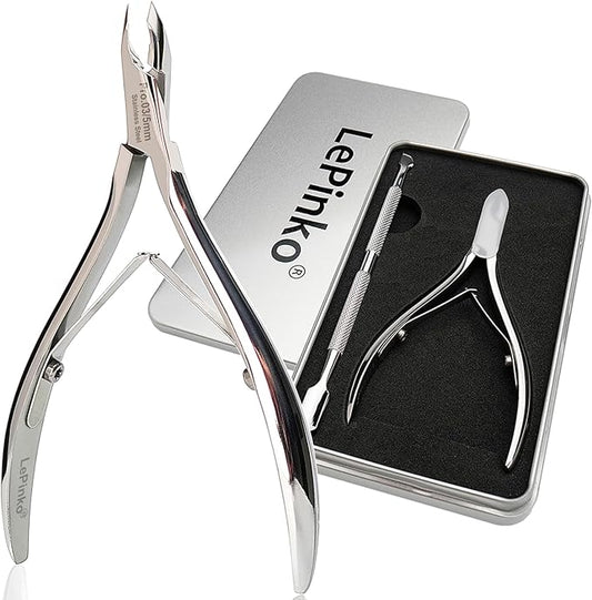 LePinko Salon-Quality Cuticle Trimmer with Cuticle Pusher, Super Labor-saving Cuticle Cutter, Sharp Cuticle Clippers for Manicurist, Professional Pedicure Manicure Nail Care Tool, 5mm Jaw