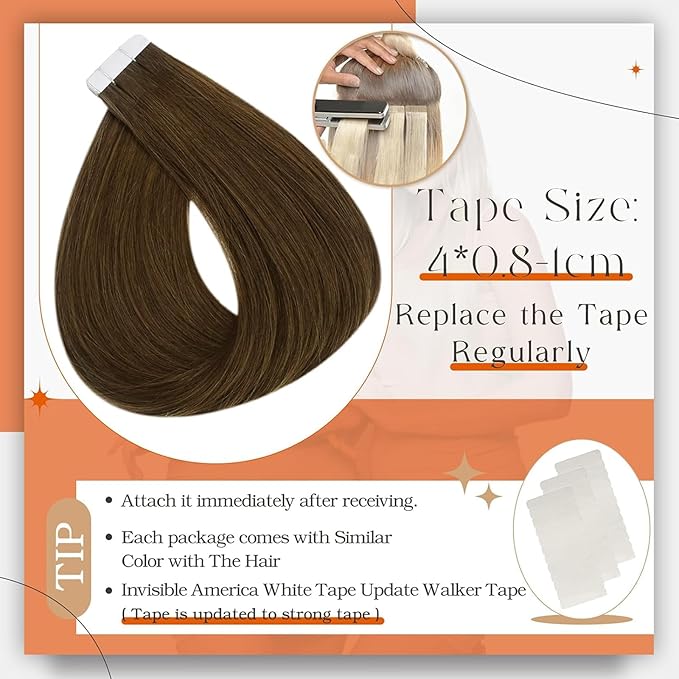 Full Shine Tape in Hair Extensions Remy Human Hair Color 4 Medium Brown Tape in Extensions Real Human Hair Double Sided 12Inch Brown Hair Layered Invisible Skin Weft 20Pcs 30G Straight