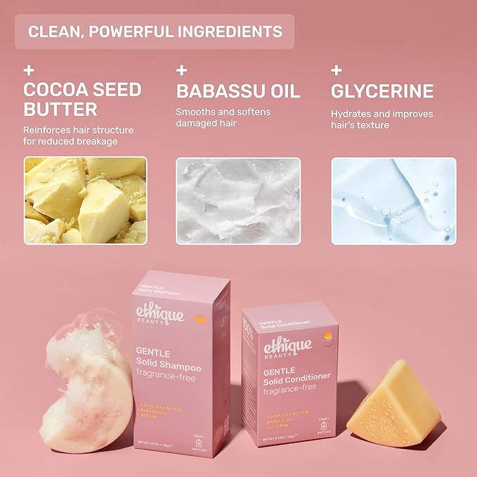 Ethique Gentle Unscented Conditioner Bar with Cocoa Butter - Plastic-Free, Cruelty-Free, Vegan, 2.12 oz - Formerly In the Buff
