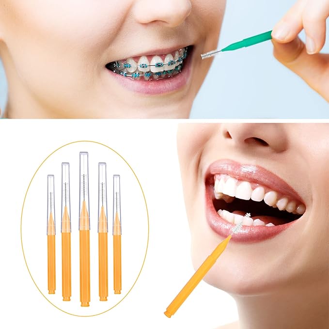 Patelai 100 Pieces Braces Brush for Cleaner Interdental Brush Toothpick Dental Tooth Flossing Head Oral Dental Hygiene Flosser Toothpick Cleaners Tooth Tool(Delicate Colors,Plenty Sizes)