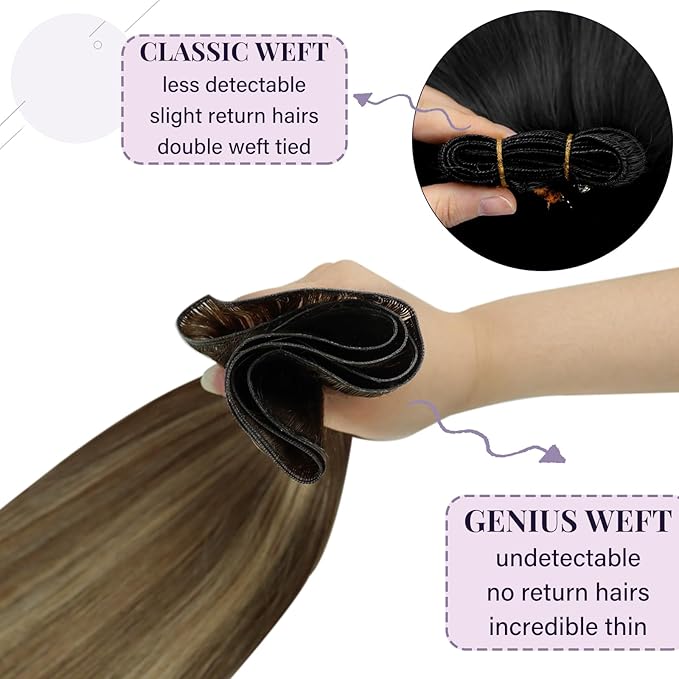 Fshine Weft Hair Extensions Human Hair 20 Inch Hand Tied Extensions Real Human Hair 60G Blonde Sew In Genius Weft For Women