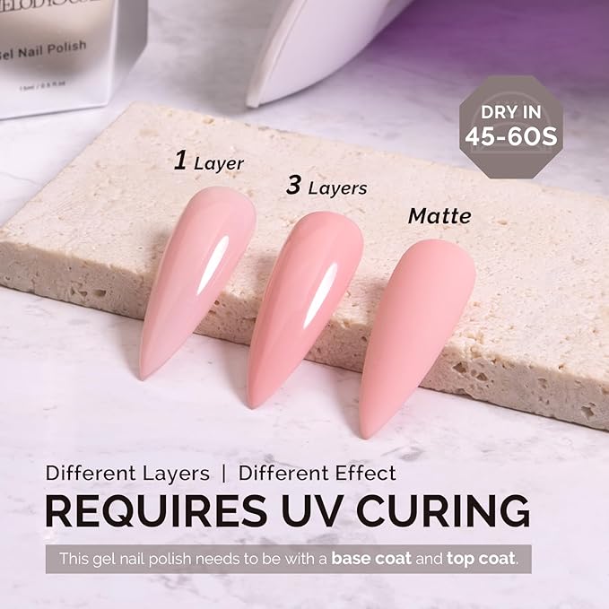 MelodySusie 0.5fl oz Milky Pink Gel Nail Polish, Nails Soak Off UV LED Baby Pink Gel Polish Gift for Women Nail Art Manicure Salon DIY Nail Design Decoration at Home-A2607