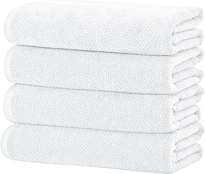Great Bay Home 100% Cotton 6 Pack 26x16 Hand Towel Set - Absorbent, Quick-Drying, Durable Towels for Bathroom Decor - Low-Twist, Two-Ply Fibers (Optic White)